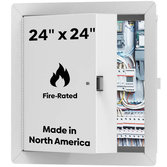 Best 24" x 24" Insulated Fire Rated Metal Access Door with Flange – 20-Gauge Galvanneal Steel Wall Access Panel, 2" Mineral Wool Insulation, White Powder-Coat Finish, LEED Compliant, BA-FRI