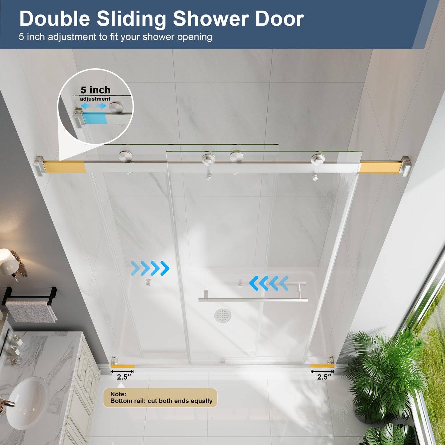 EASYWORC Frameless Double Sliding Shower Doors, 43-48" W x 76" H Shower Glass Door, 1/4" (6mm) Thick ANSI Certified Tempered Glass with Explosion-Proof Film and Nano Coating, Brushed Nickle