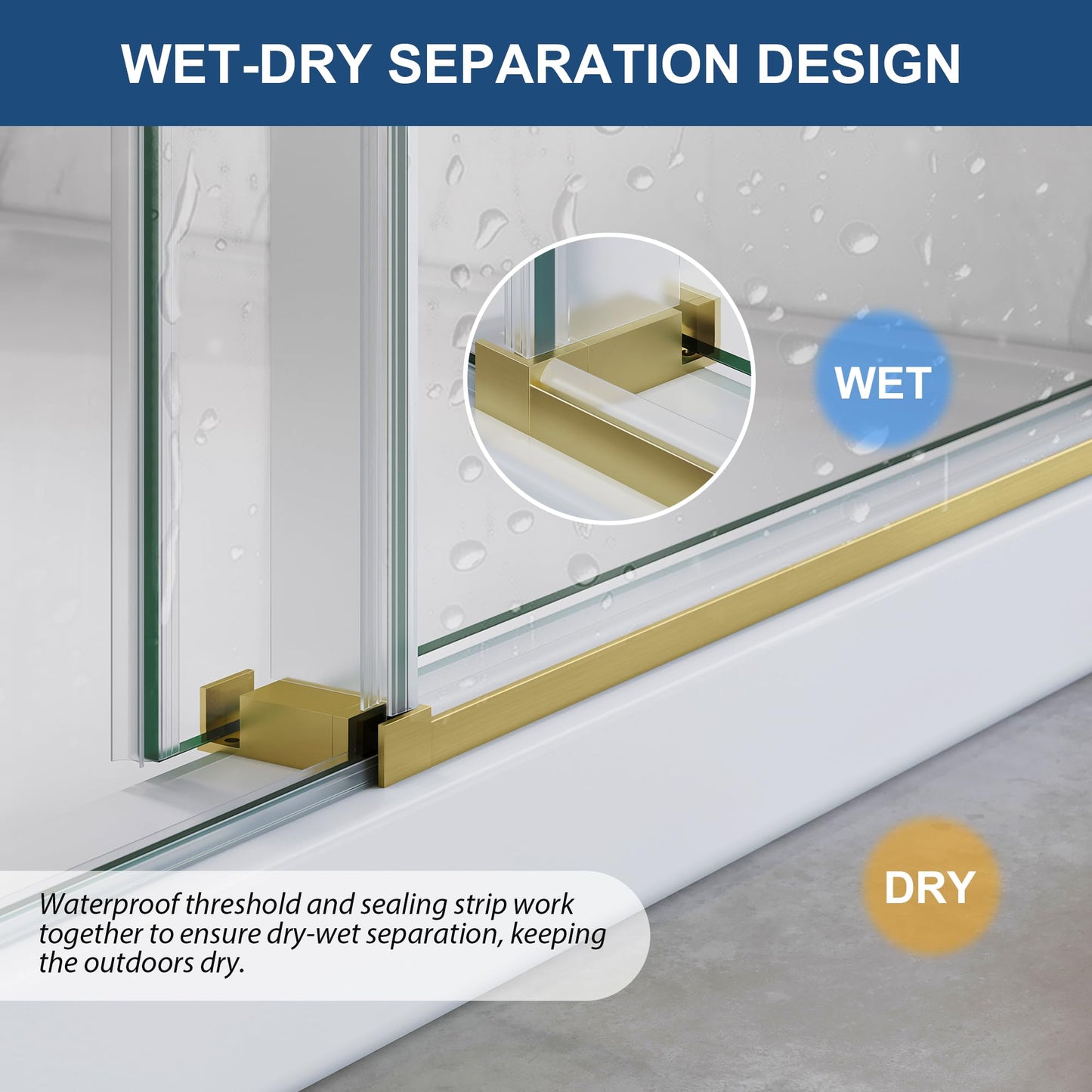 Frameless Shower Door,5/16" (8mm) Glass Sliding Shower Door with Soft-Close & Anti-Leak,Nano Coating Anti-Explosion Film SGCC Tempered Glass 55"-60" X 76"H,Brushed Gold