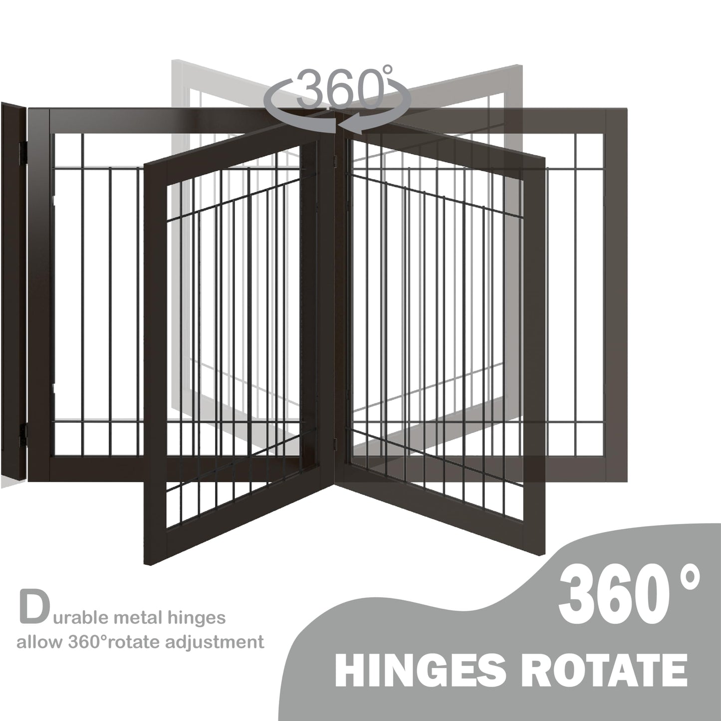 SPIRICH 96-inch Extra Wide 30-inches Tall Dog Gate with Door Walk Through, Freestanding Wire Pet Gate for The House, Doorway, Stairs, Pet Puppy Safety Fence, Support Feet Included(Espresso)