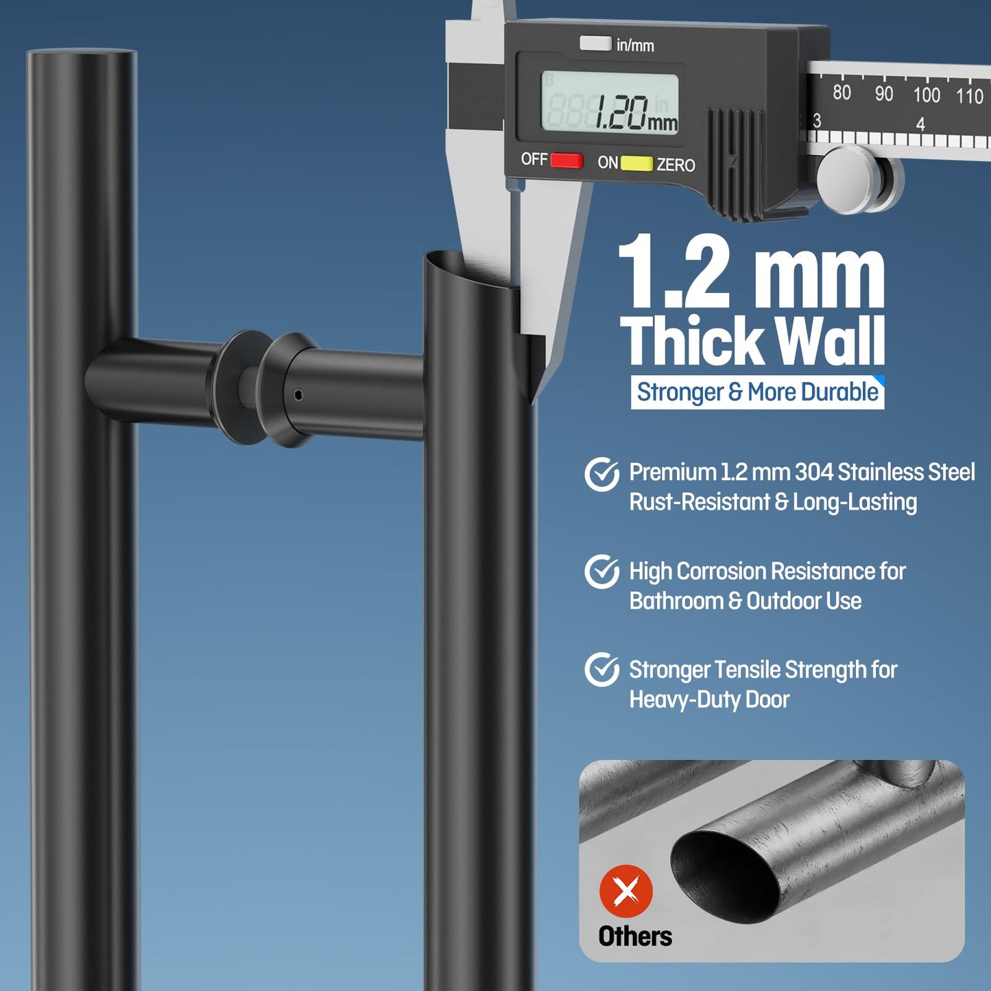 Ranbo 24" Overall Length Anti-Fingerprint Matte Black Back-to-Back Door Pull Handle, 15-3/4" (400 mm) Hole Spacing, 1.2 mm 304 Stainless Steel for Shower Glass, Barn and Wood Doors