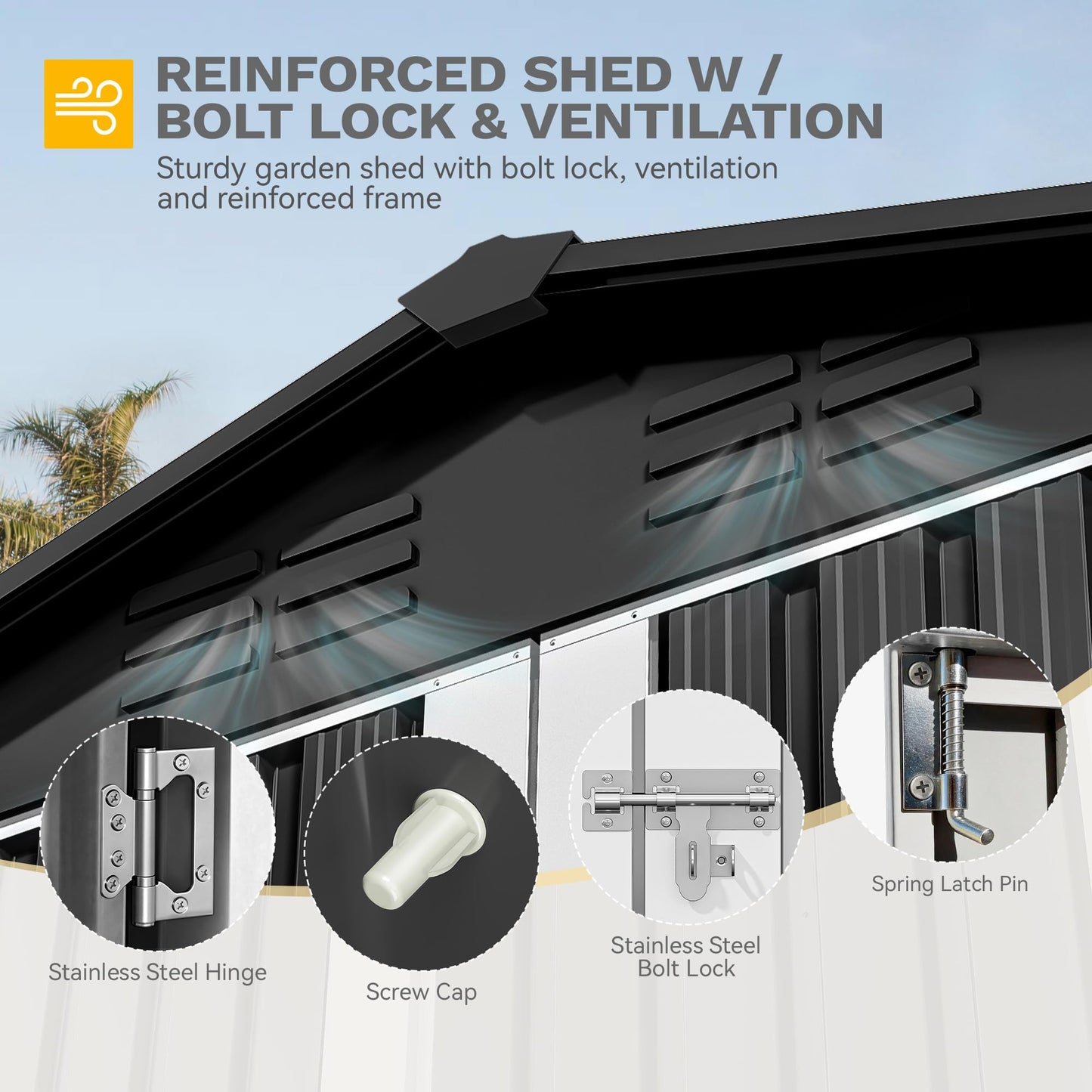 DWVO 6x4ft Metal Outdoor Storage Shed, Lockable Tool Storage Sheds, Oversized Steel Garden Sheds with Sloped Roof for Backyard, Patio, Garage, Lawn, Dark Gray