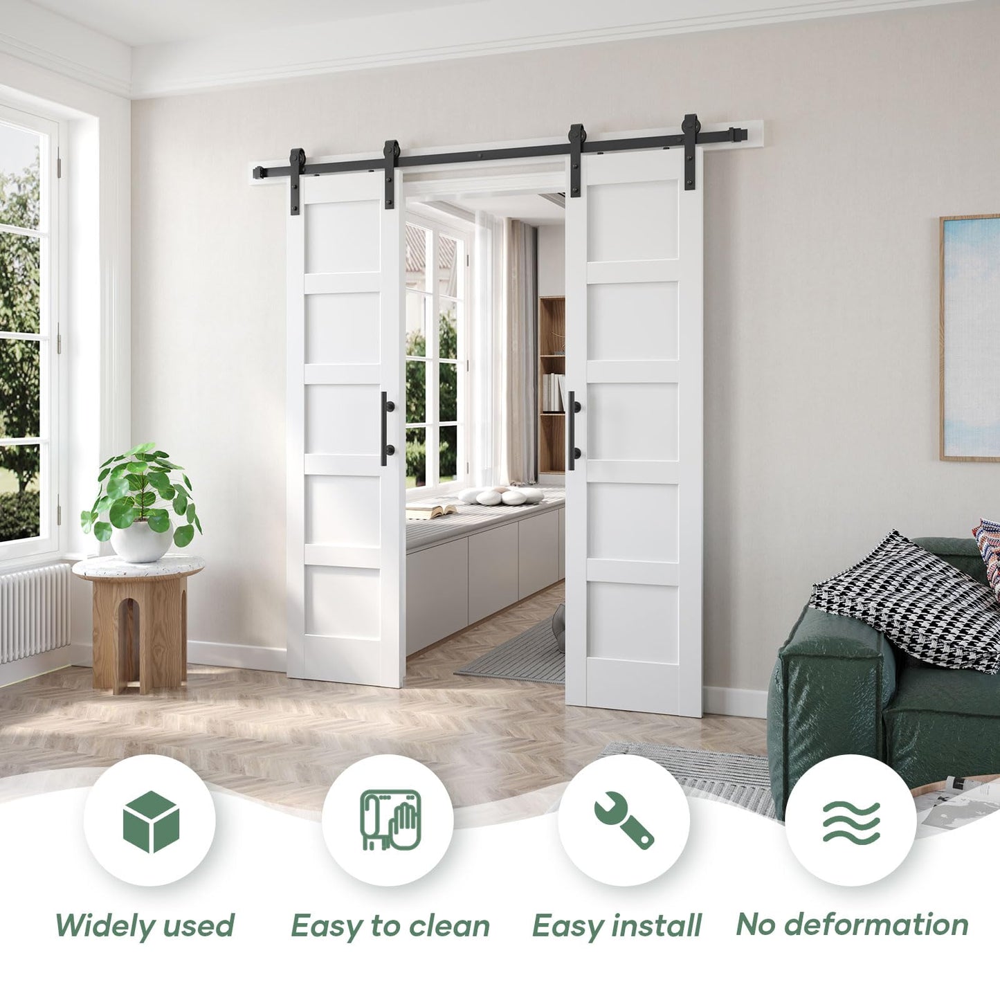 Fredbeck Double 21inx84in White Barn Door and 7FT Sliding Barn Door Hardware Kit Included,Solid,MDF, PVC Surface,DIY Assembly,5-Panel,Fit 38in-41in Opening