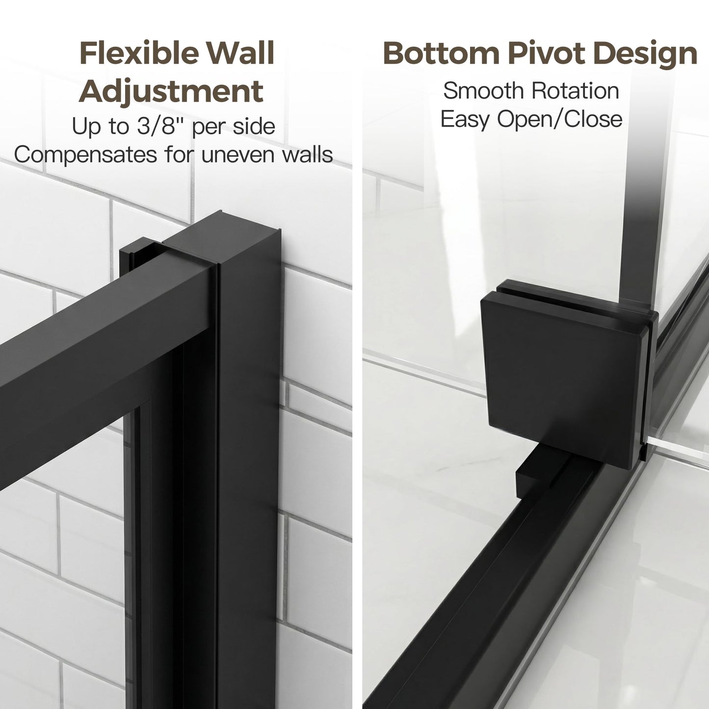 56-60" W x 72" H Pivot Shower Doors, Semi-Frameless Swing Water Repellent Glass Shower Doors with 1/4" (6mm) Clear SGCC Tempered Glass, Matte Black Finish, Reversible Installation, Magnetic Closing