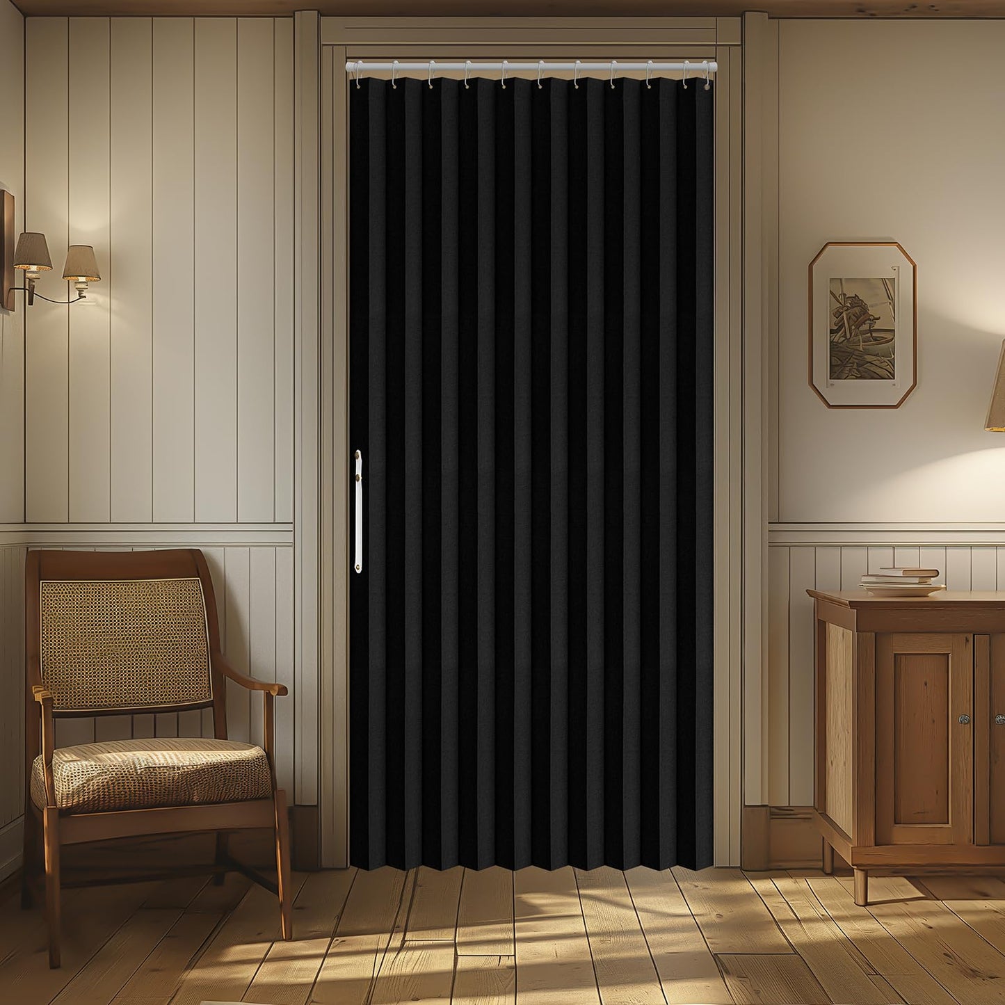 AJAZZ 100% Blackout Magnetic Door Curtain Accordion Doors Interior Closet Door Curtain Invisible Applicable Bedroom Room Living Room Doorway (Black 42" W x 78" L) 1 Panel