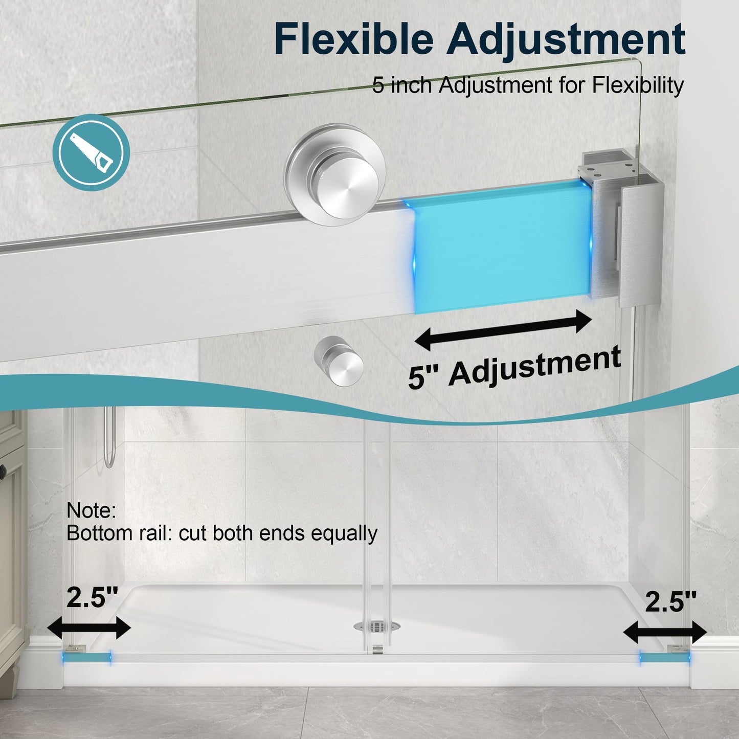 KPUY Frameless Shower Door, 49-54" W x 76" H Double Sliding Glass Shower Door, 1/4" (6mm) Thick Tempered Clear Glass with Explosion-Proof Film Nano Coating, Brushed Nickel