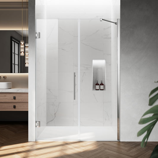 AquivaCoast 51.2-52" W x 74" H Hinged Swing Shower Door, Pivot Frameless Shower Door with 5/16"(8mm) Clear SGCC Tempered Glass, Magnetic Closing, Chrome