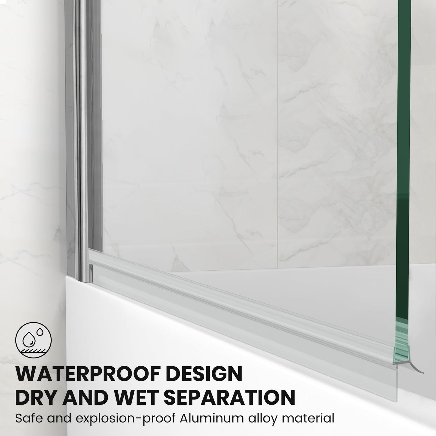 Tub Shower Door, Bathroom Shower Glass Door 34 * 58 Inch Frameless Bathtub Shower Screen with Tempered Glass (6mm), Polished Silver Finish and Door Handle
