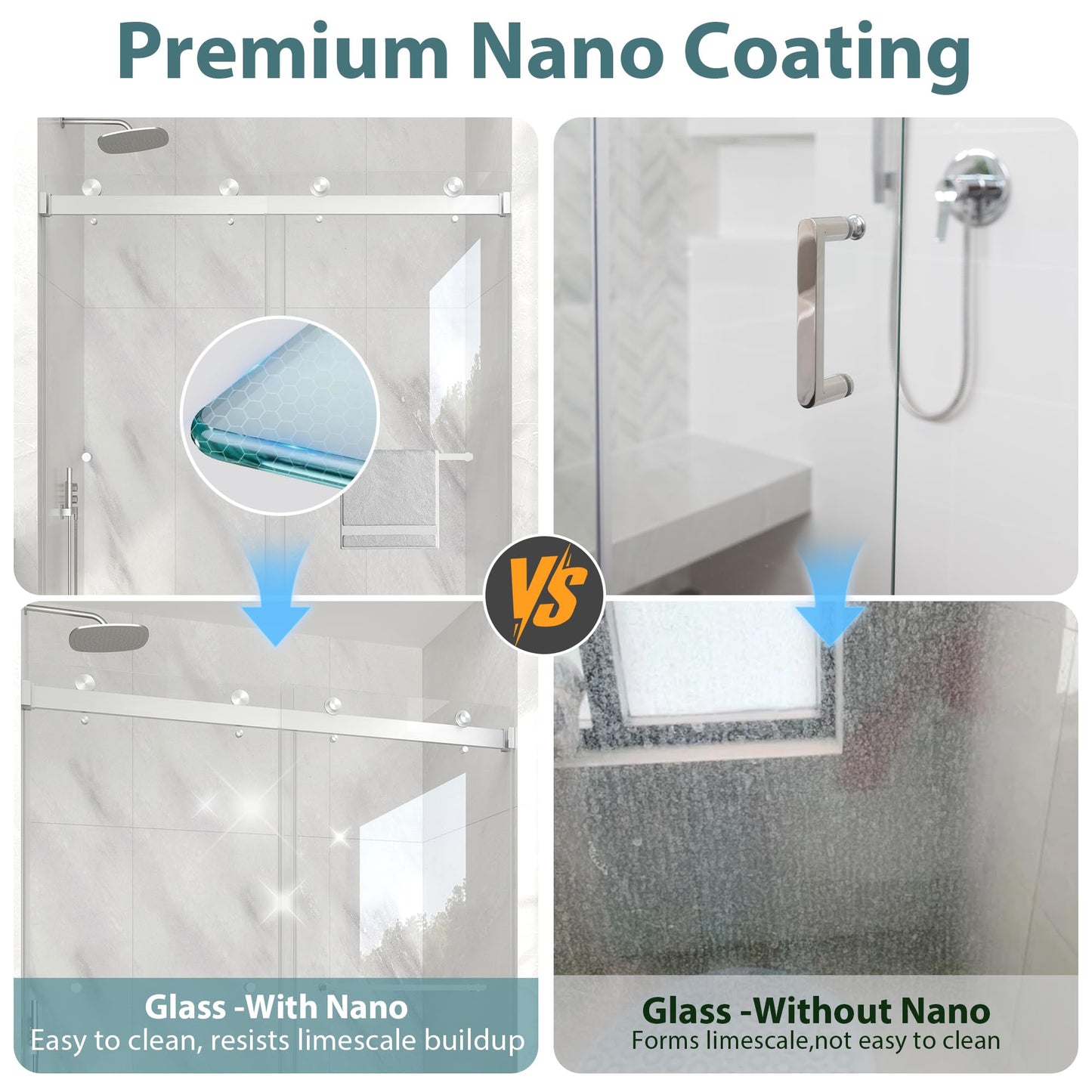 KPUY Frameless Shower Door, 49-54" W x 76" H Double Sliding Glass Shower Door, 1/4" (6mm) Thick Tempered Clear Glass with Explosion-Proof Film Nano Coating, Brushed Nickel