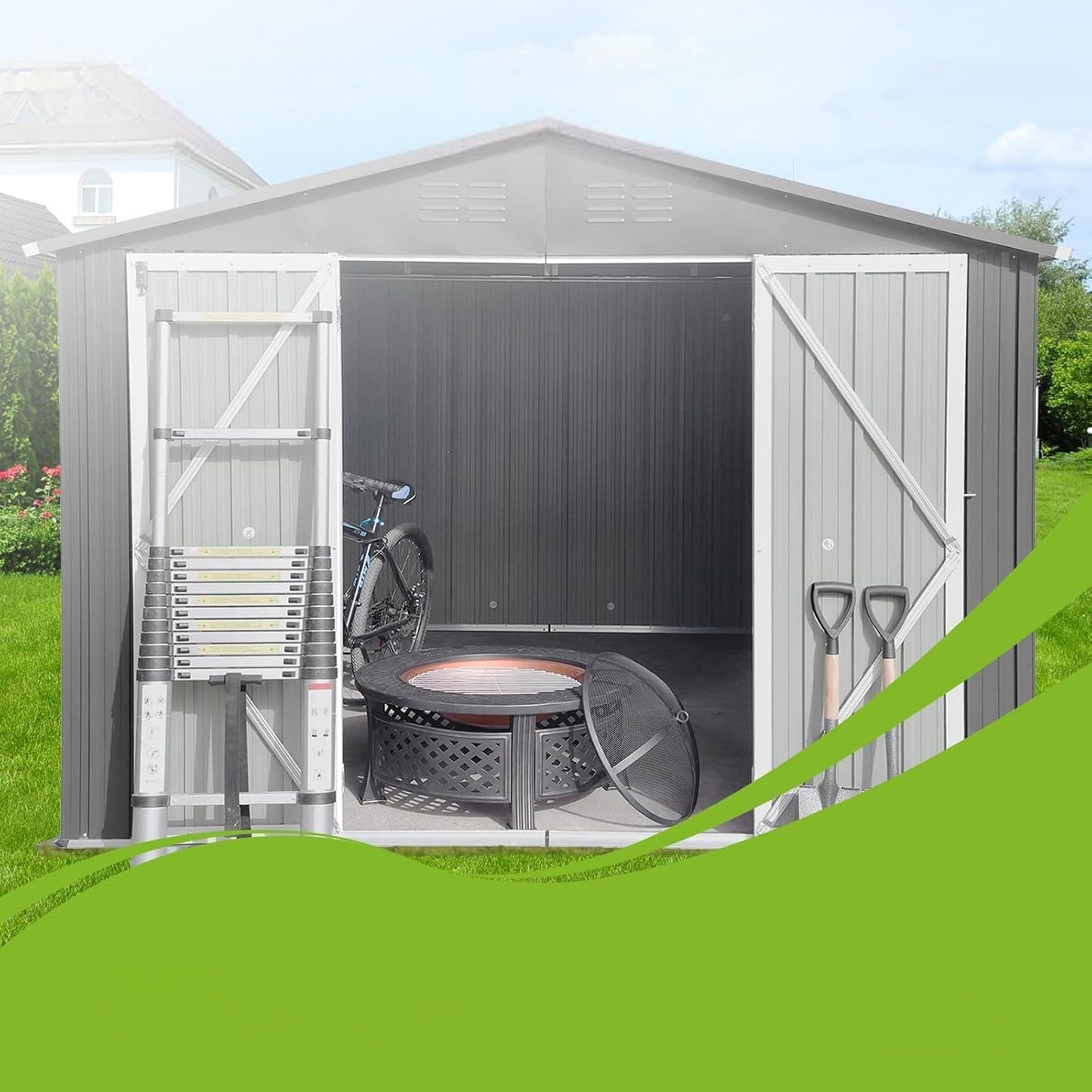8x10FT Heavy-Duty Metal Storage Shed with Apex Roof, Outdoor Garden Shed with Hinged Door, Steel Vents & Free Padlock, Weatherproof Tool Shed for Backyard, Lawn Equipment & Bike Storage