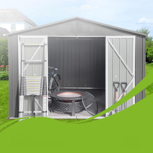 8x10FT Heavy-Duty Metal Storage Shed with Apex Roof, Outdoor Garden Shed with Hinged Door, Steel Vents & Free Padlock, Weatherproof Tool Shed for Backyard, Lawn Equipment & Bike Storage