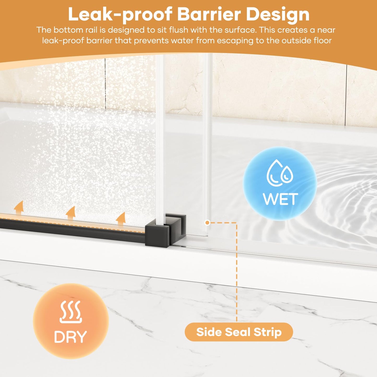 Mybos 74 x 60 Shower Door, Frameless Shower Door, Sliding Shower Glass Door with 5/16" (8mm) Clear SGCC Tempered Glass, Explosion-Proof Film, Stainless Steel Handle, Matte Black