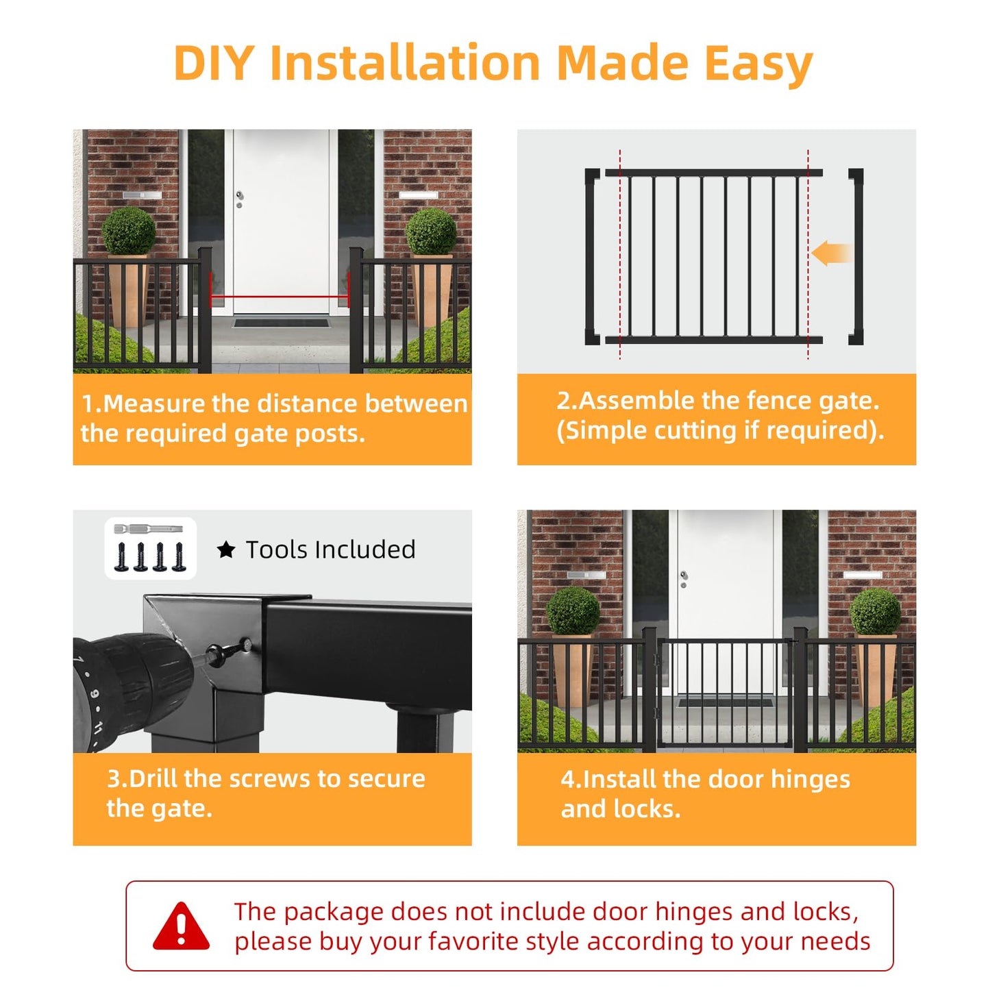 SunCrafts Deck Fence Gate Outdoor, 32''H Gate for 36''H Deck, Black Heavy Duty Steel Anti-Rust Door with Customizable Width (Up to 48"), Metal Gate for Residential, Yard, Patio(No Hinge)