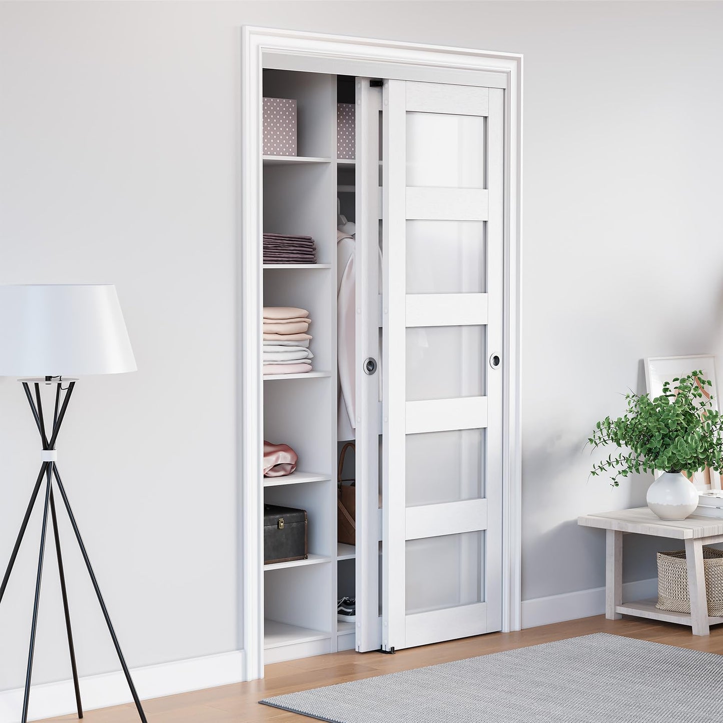 COSHOMER 4FT Bypass Door Hardware, Closet Door Track Kit, Top-Mounted Style, Made of Heavy Duty Aluminum, Smoothly and Quietly, for 2 Doors System - Fit Min Door Panel Width of 24.5in, Silver