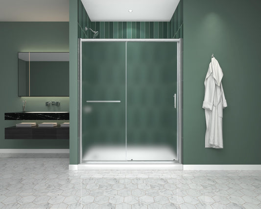 FELYL Frosted 72" Sliding Shower Door 67-72" W x 72" H, Brushed Nickel Color, Single Sliding Door, Framed, 1/4" (6mm) SGCC Tempered Glass, Reversible Installation