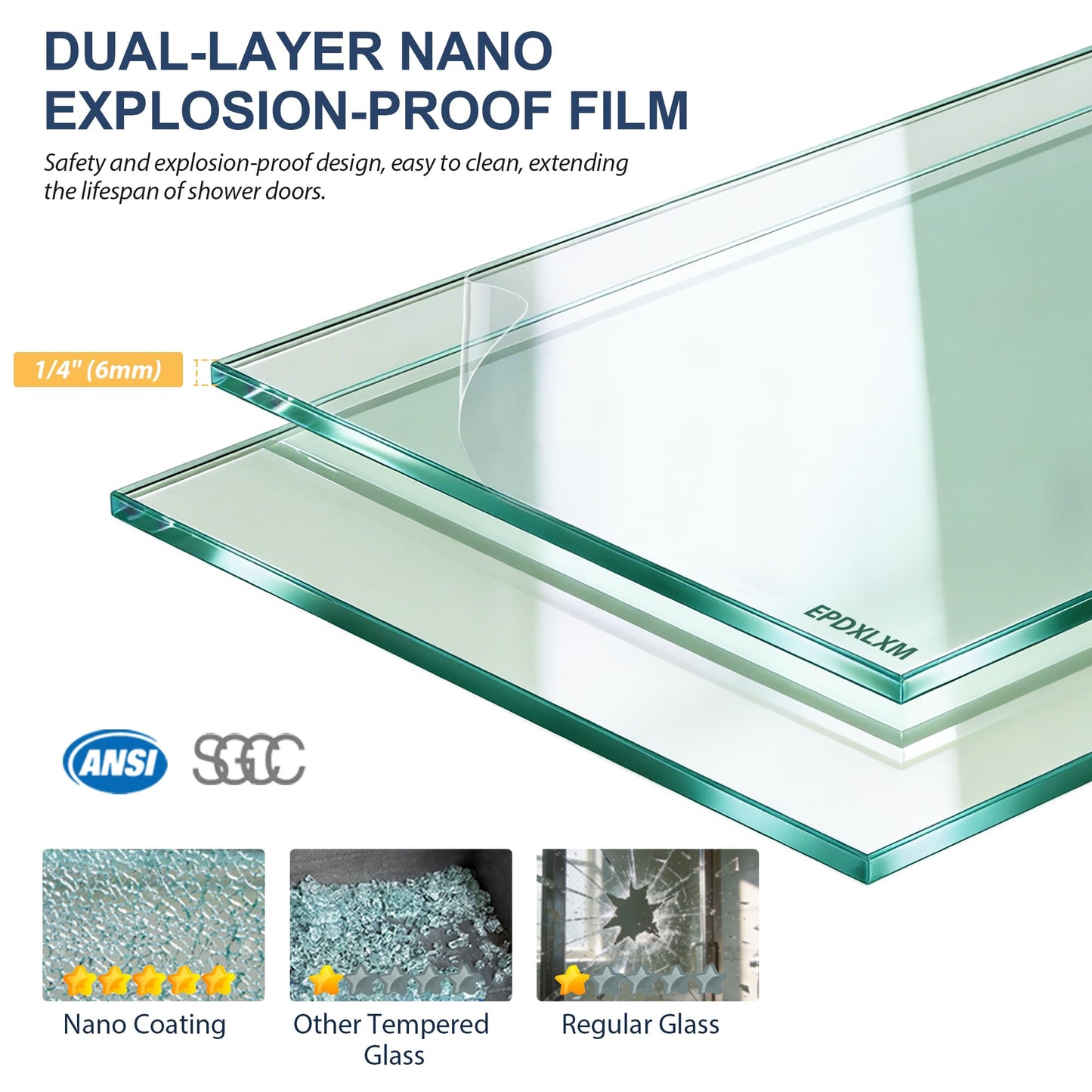 Double Sliding Shower Door 49"-54" W x 72" H with Nano Anti-Explosion Safety Film, 1/4" (6mm) Frosted Ultra-Clear Tempered Glass Semi-Frameless Bypass Shower Glass Doors,Brushed Nickel