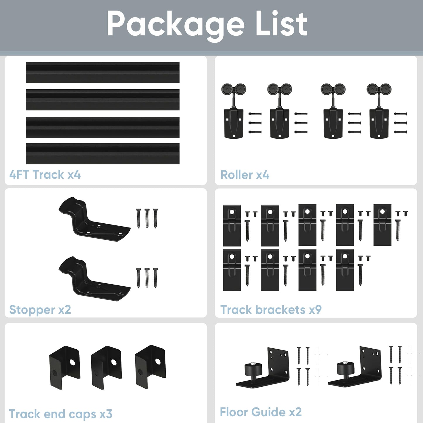 JUBEST 16FT Box Rail Exterior Barn Door Hardware Kit, Heavy Duty Sliding Door Track Kit Wall Mount Door Hardware Kit for Two Doors System(Doors Not Included), Black