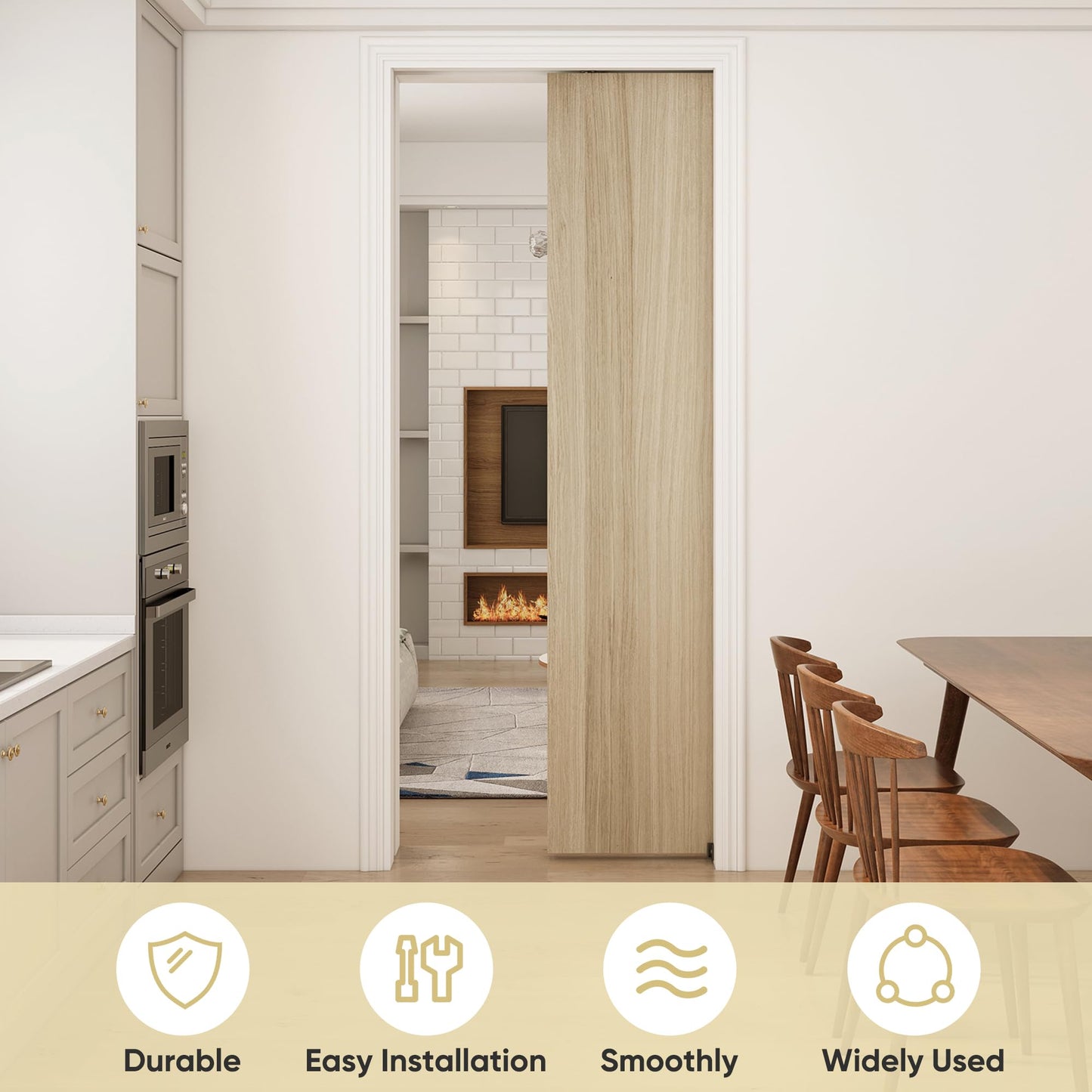 JUBEST 5FT Pocket Door Kit, Commercial Grade Sliding Pocket Door Hardware Kit, Aluminum Box Pocket Door Track 56.75", Sliding Door Kit for 24"~30" Wide Door, Black Pocket Door Hardware,Easy to Install