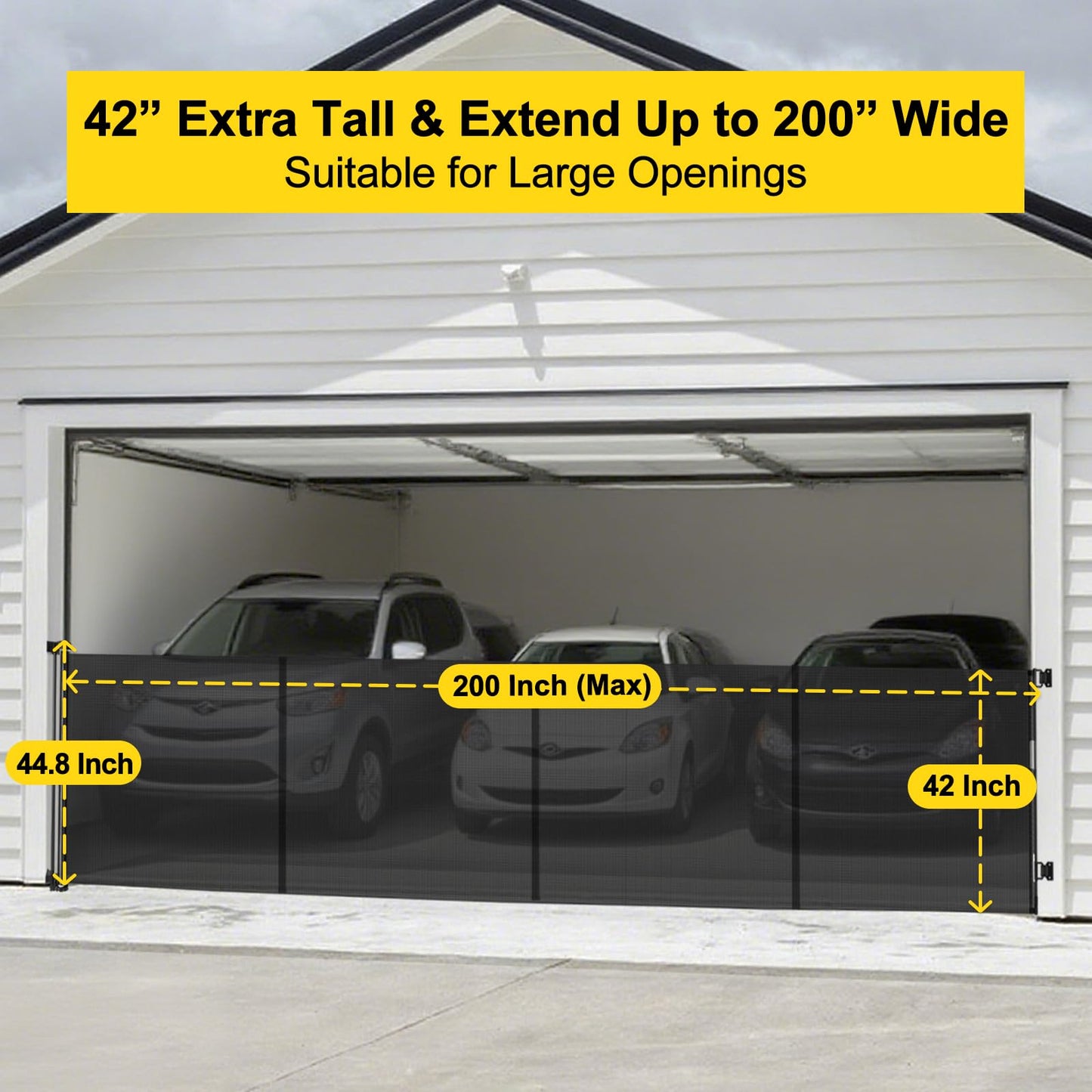 Reinforced 42” Tall x 200” Extra Wide Retractable Baby Gates, Extra Long Pet Gate with Support Rods, Outdoor Dog Gate for Wide Openings Large Baby Gates for Dogs Outdoor Gates for Decks, Black