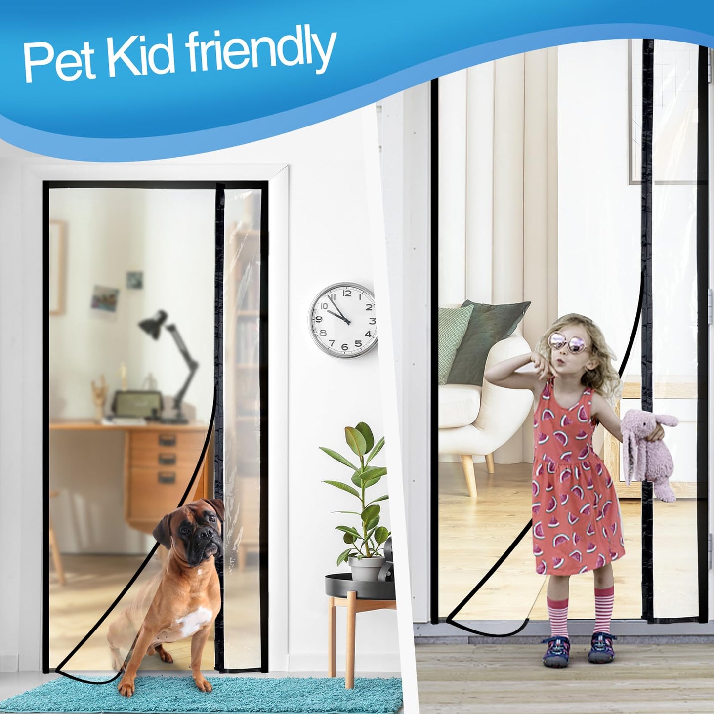 Transparent Reversible Left or Right Side Opening Insulated Door Curtain, Magnetic Thermal Door Cover Self-Closing Screen Door for Kitchen, Bedroom, Air Conditioner Room, Fits Doors up to 36" x 82"