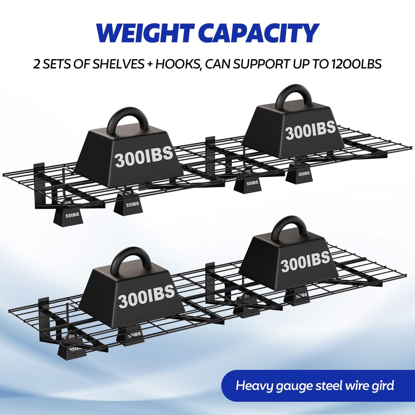 FAHKNS 2 x 6 ft Garage Wall Shelving, 2-Pack Garage Shelving Wall Mounted, 1200LBS Capacity Heavy Duty Metal Wire Shelves, Floating Long Shelf for Carport Shed Kitchen, Black