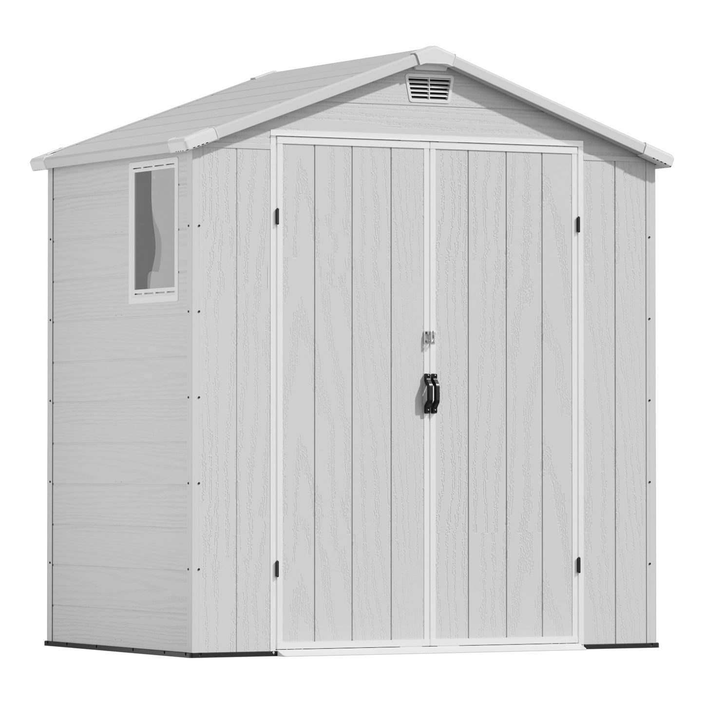 Devoko 6x4 FT Plastic Storage Shed, Outdoor Resin Garden Shed with Floor, Durable Tool Storage Shed with Lockable Door and Window for Patio, Garden, Backyard, Light Gray