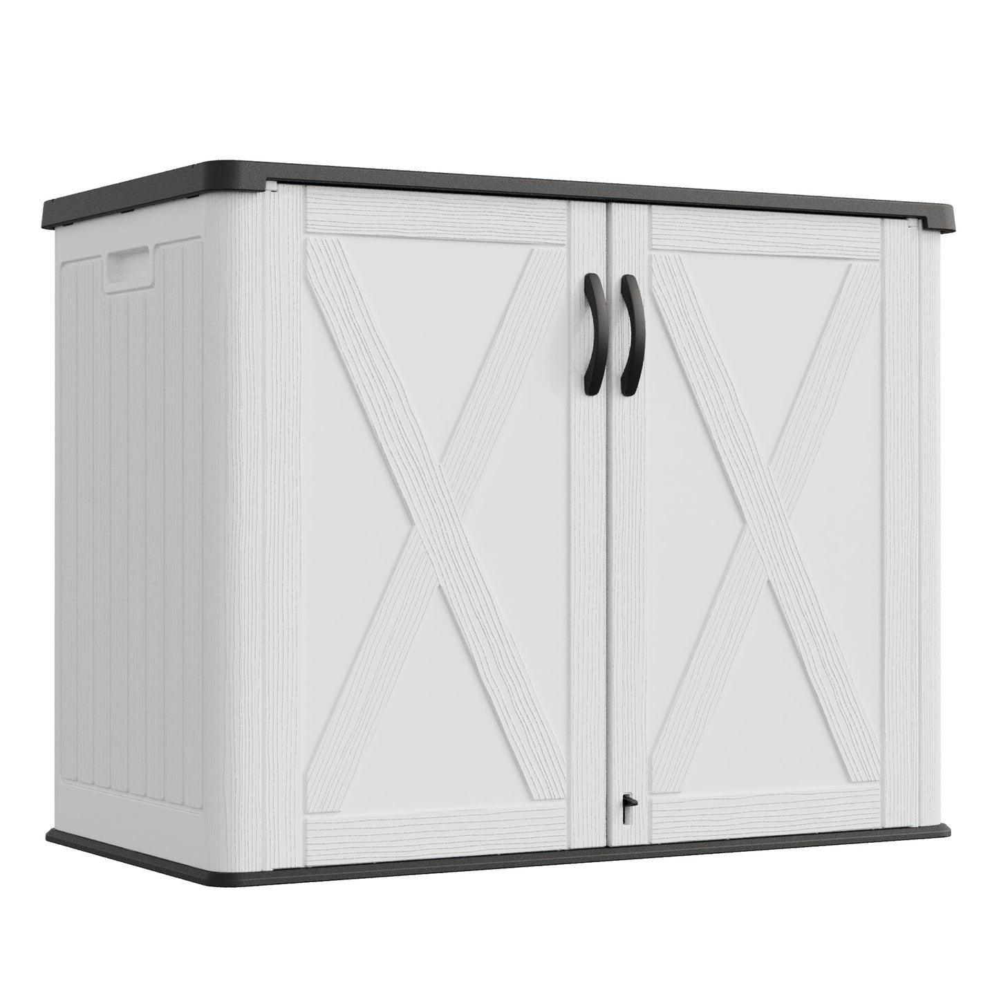 Greesum Outdoor Storage Cabinet, 25 CUFT Deck Box Without Shelves, Waterproof Plastic Storage Shed for Patio Cushions, Gardening Tools, Lockable and Sidehandles, UV Resistant, White