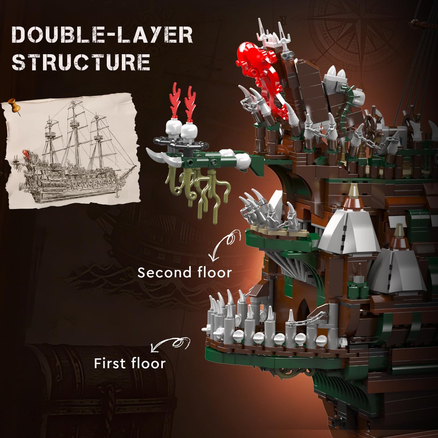 Mould King 13218 Pirate Ship Building Toy, MOC Flying Dutchman Model Ship Boat, Toy Building Sets for Adults, Halloween Decor Christmas Birthday Gifts for Teens Collections (6849 Pieces)