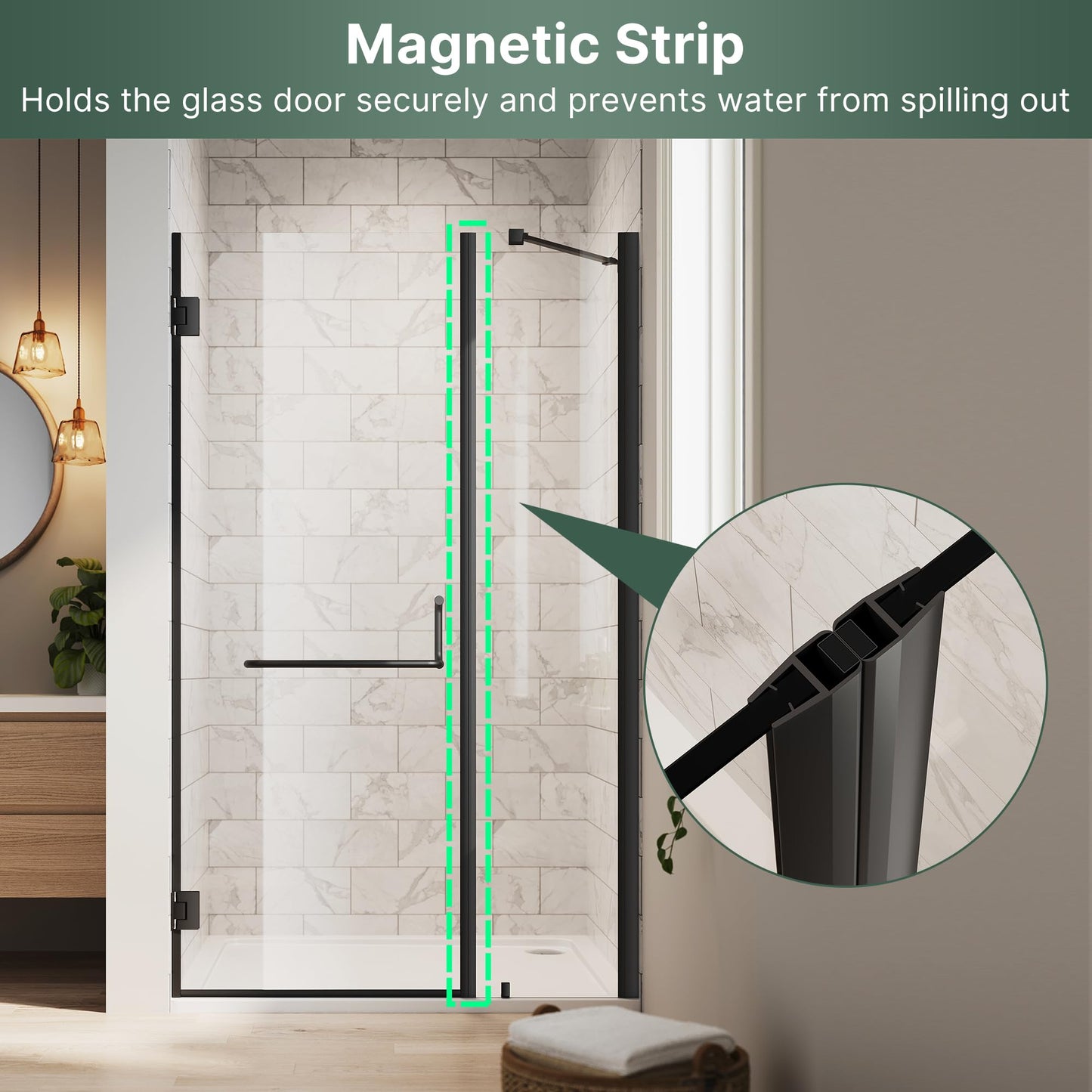 ELEGANT Frameless Shower Door 44'' W x 72'' H, Pivot Swing Glass Shower Door with 1/4'' Tempered Glass, Matte Black