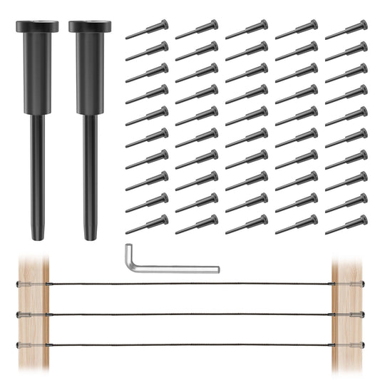 Skoworm 50pcs Black Invisible Cable Railing Hardware, 1/8" T316 Stainless Steel Invisible Receiver, Threaded Stud Tensioner Kit Hardware for 2×2" Wood Metal Post Wire Railing Deck Cable Railing Kit