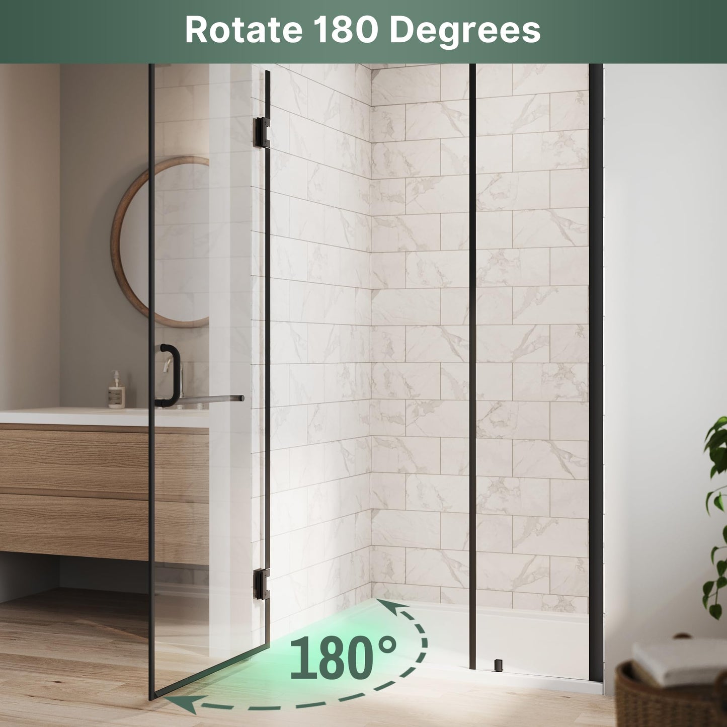 ELEGANT Frameless Shower Door 44'' W x 72'' H, Pivot Swing Glass Shower Door with 1/4'' Tempered Glass, Matte Black