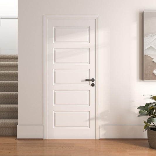 OHTOMO 24"x 80" 5-Panel Interior Door, Solid Core with MDF Door Slab, White Primed, Without Frame and Hardware Kit, for Pantry Closet Laundry Room Bedroom