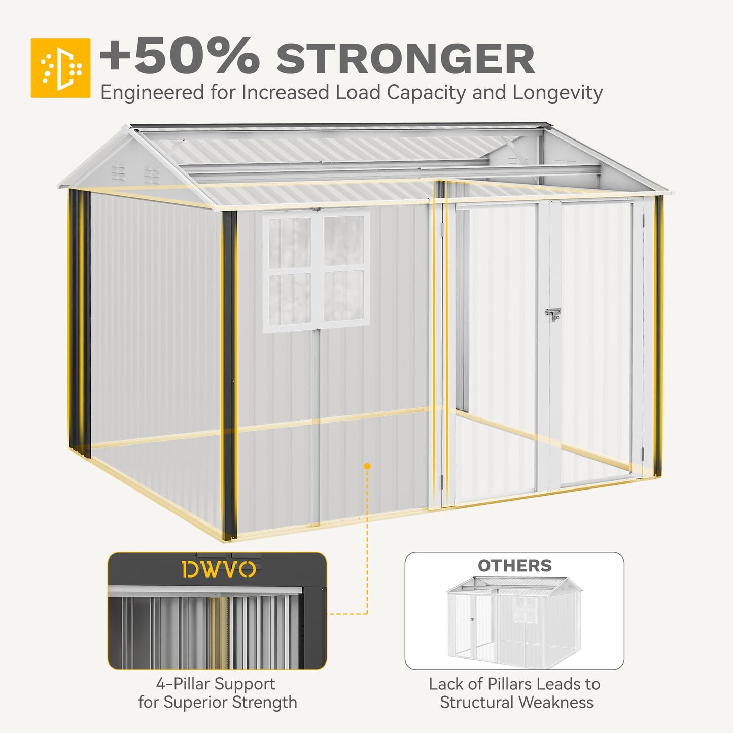 DWVO 10x8ft Metal Outdoor Storage Shed with Window, Lockable Tool Storage Sheds, Oversized Steel Garden Sheds with Sloped Roof for Backyard, Patio, Garage, Lawn (Gray + White)