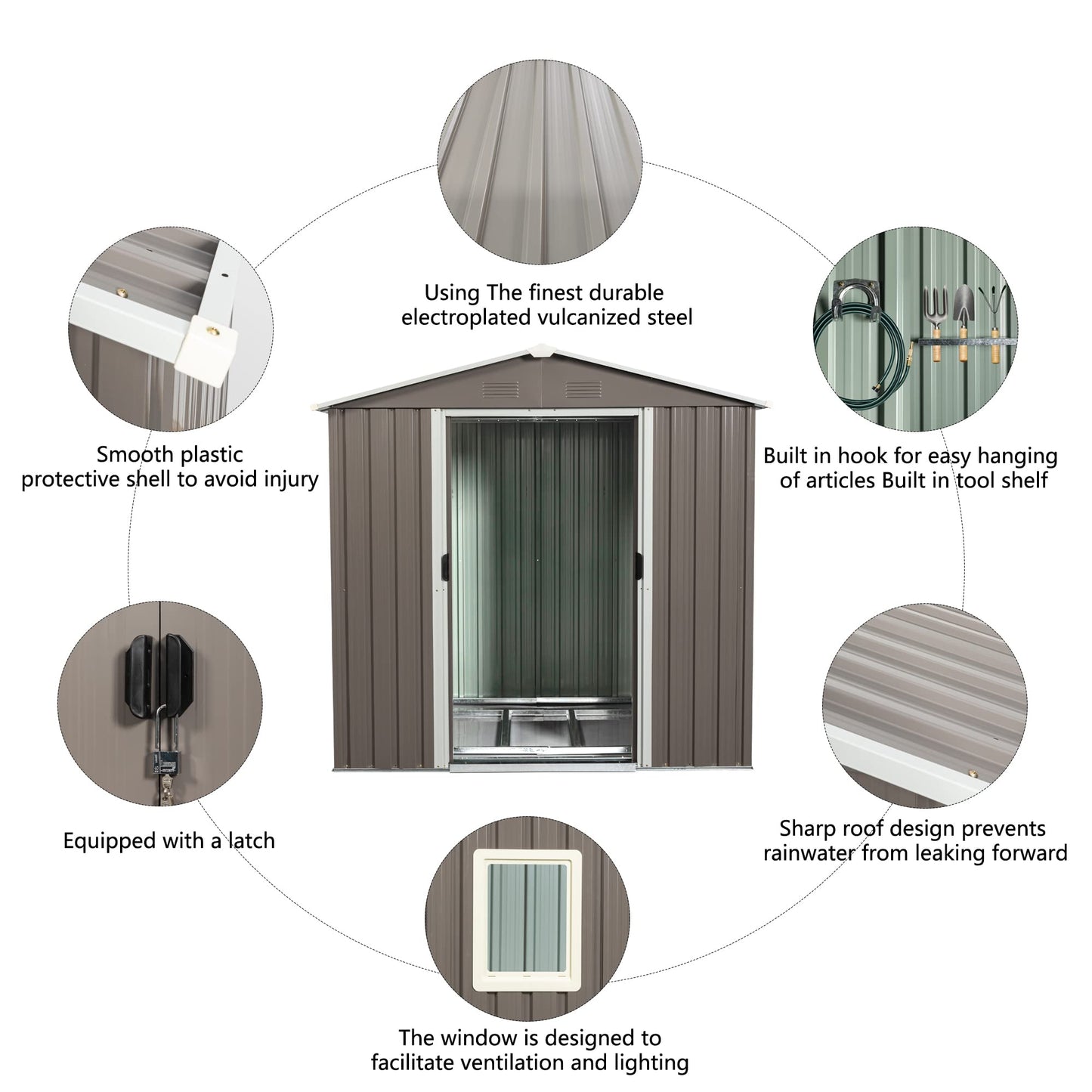 6FT x 5FT Outdoor Storage Shed, Heavy Duty Galvanized Steel Garden Shed with Sliding Lockable Doors, Punched Vents & Foundation Kit, Weather Resistant Metal Tool Shed for Backyard,Gray with Window