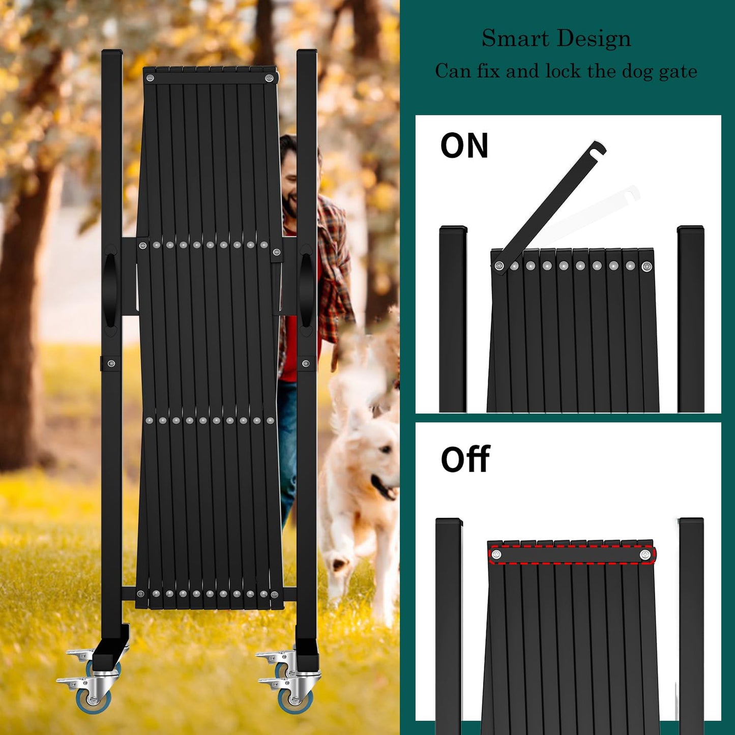 WEWORTH Expandable Barricade Gate,Accordion Garden Yard Outdoor Indoor Portable Folding Security Dog Fence Gates Wall Mount,82" Adjustable Metal Safety Barrier Gate with Casters,Black