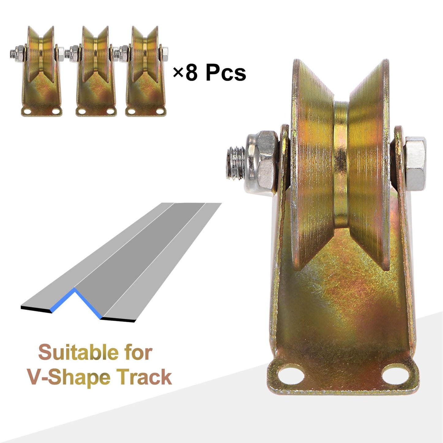 HARFINGTON 8pcs 2.2" V Groove Wheel Sliding Gate Caster, Rigid Caster Wheels with Bracket for Inverted V-Track, 661 lbs Capacity Per Wheel, for Garage Door, Lifting, Industrial Machines