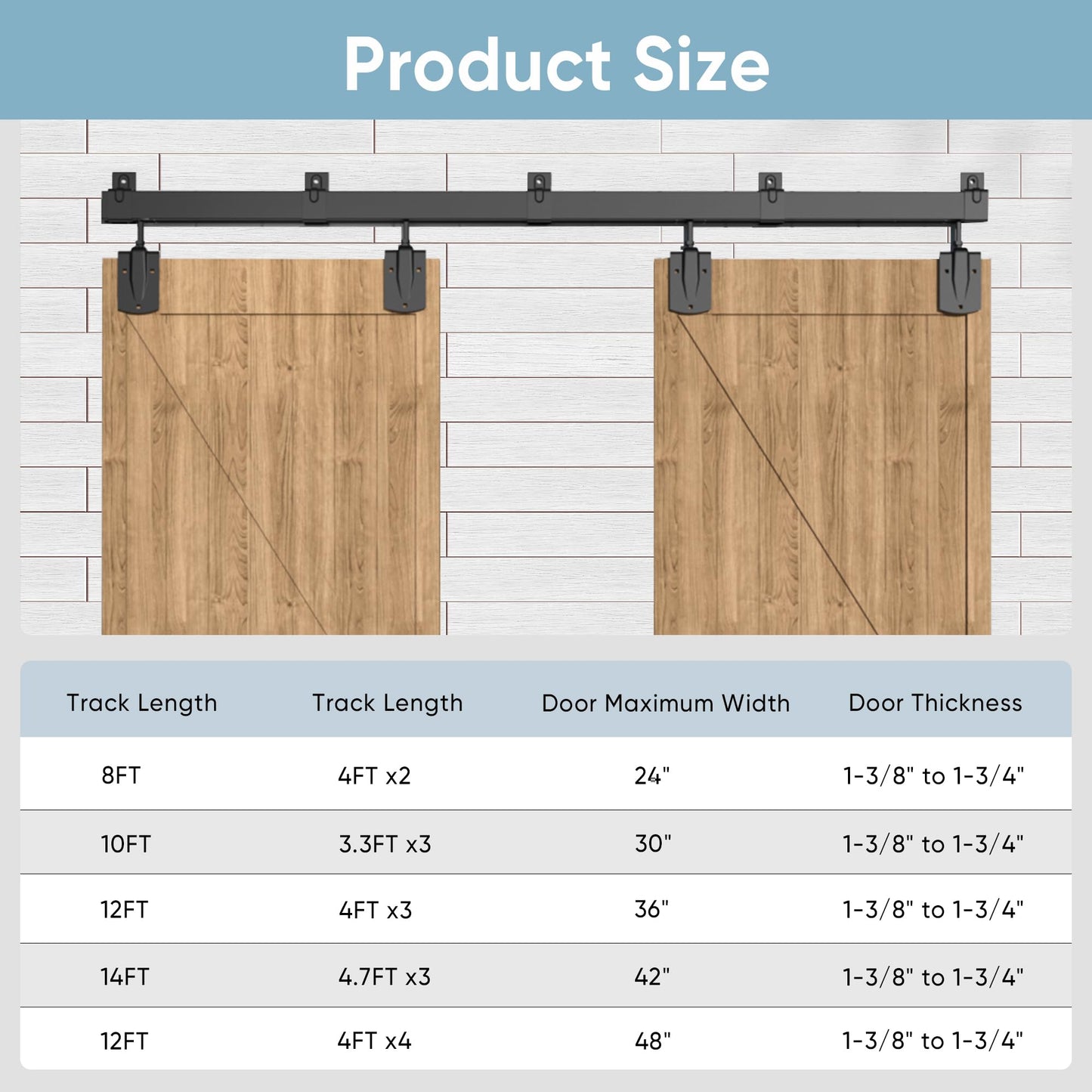 BarnBase 14FT Heavy Duty Box Rail Exterior Barn Door Hardware Kit, Sliding Door Hardware, Outdoor Barn Door Hardware Kit for 2 Doors(Door not Include), 450 lbs Capacity, Black