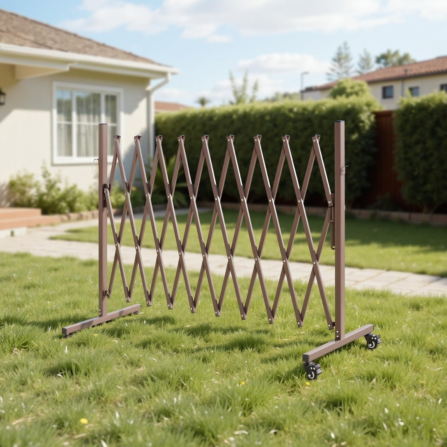 VEVOR Expandable Barricade, 10FT Expandable Safety Barrier, Flexible Mobile Barricade with Locking Casters, Portable Folding Security Gate Metal Traffic Fence for Patio Garden Stairway