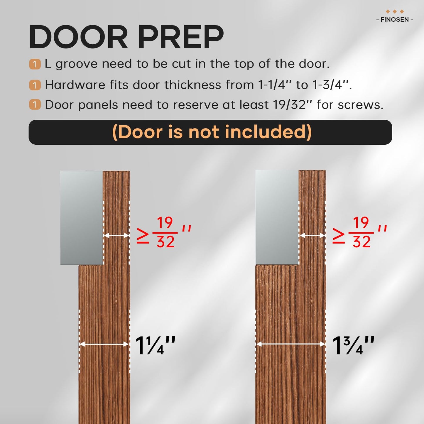 FINOSEN 32inch Concealed Sliding Barn Door Hardware with Soft Close Mechanism, Invisible Floor Track, Fit MIN Opening Width 24in, Wall Mount System, Aluminum(Door is not Included)