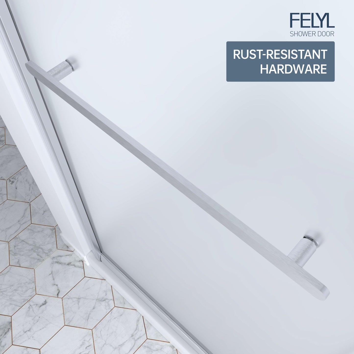 FELYL Frosted Sliding Shower Door 43-48" W x 72" H, Brushed Nickel, Single Sliding Door, Framed, 1/4" (6mm) SGCC Tempered Glass, Reversible Installation