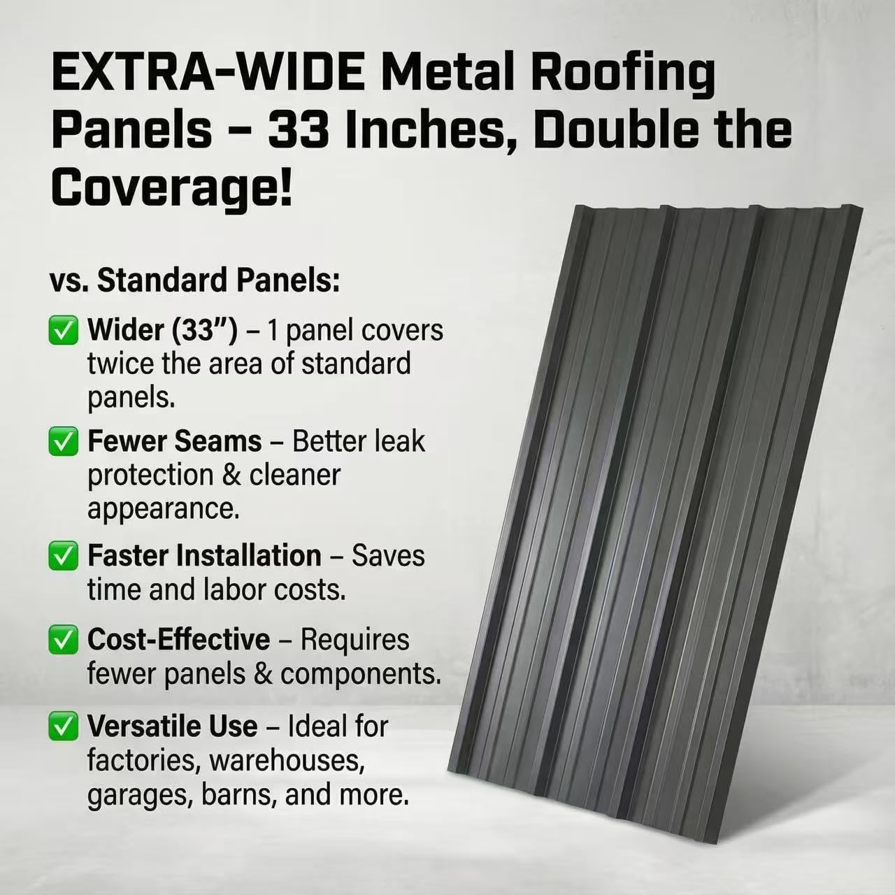 Extra-Wide Coverage Metal Roof Panels (62"x33") Corrugated Galvanized Steel with Screws Waterproof for Warehouse Industrial Shed Garage Patio Roofing 8 Pcs Gray
