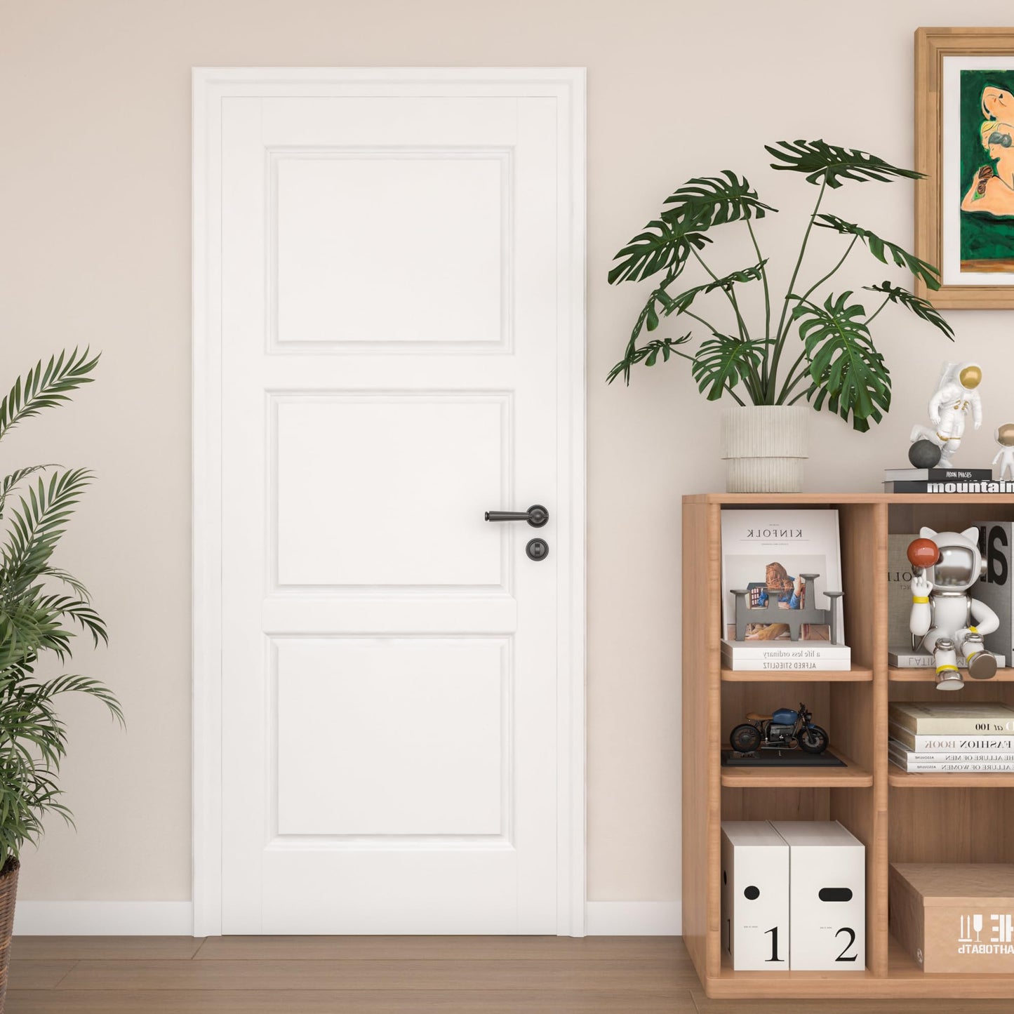 OHTOMO 30"x 80" Slab Door, 3-Panel Interior French Door Slab Shaker, Pre-Assembled Solid Core Wood Panel w/o Prehung Jamb, for Pantry Closet Laundry Bathroom Office, White Primed Surface