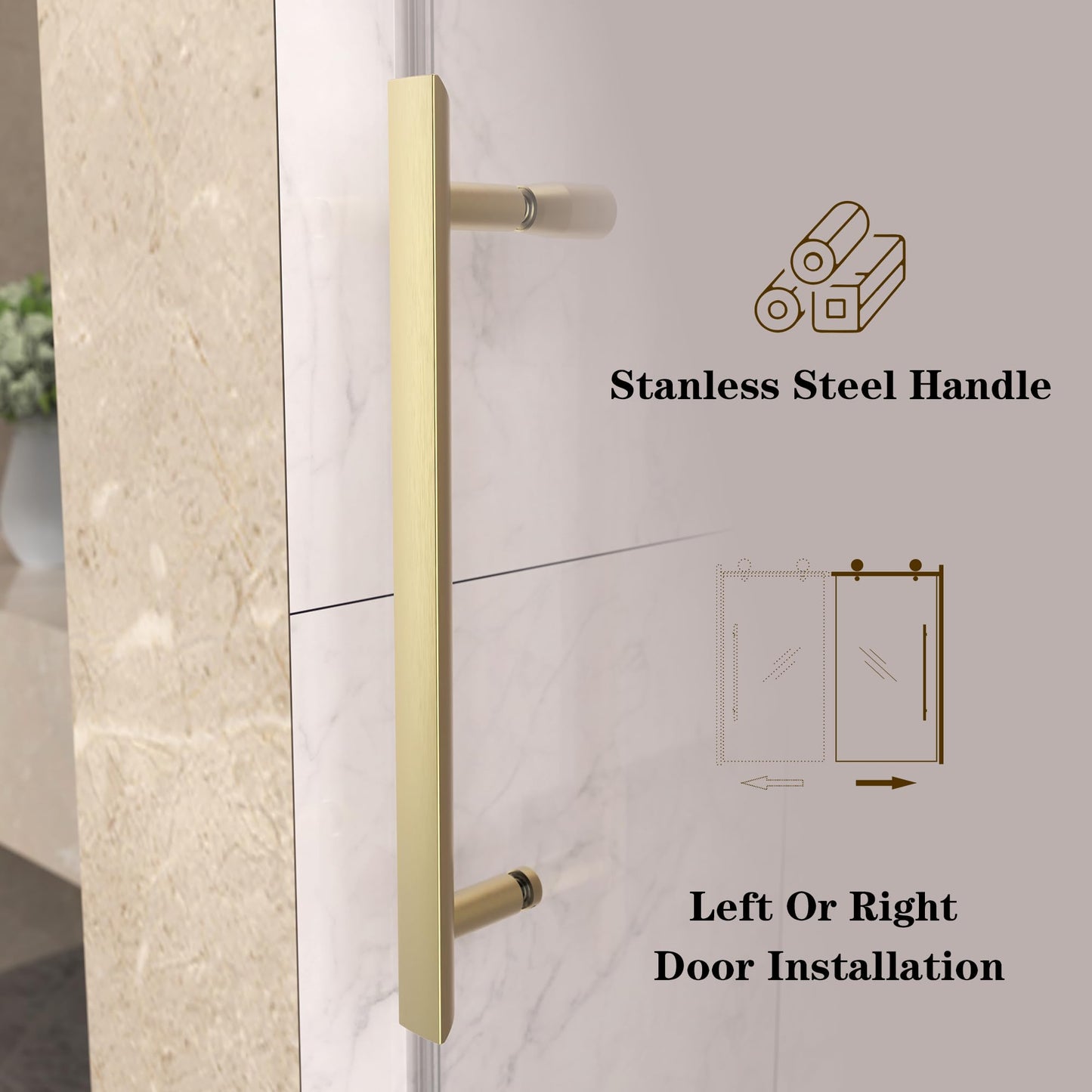 ENSO SENKA 56-60” x 76” Frameless Shower Door, 5/16" (8mm) Clear SGCC Tempered Glass, Bathroom Glass Sliding Shower Doors, Brushed Gold