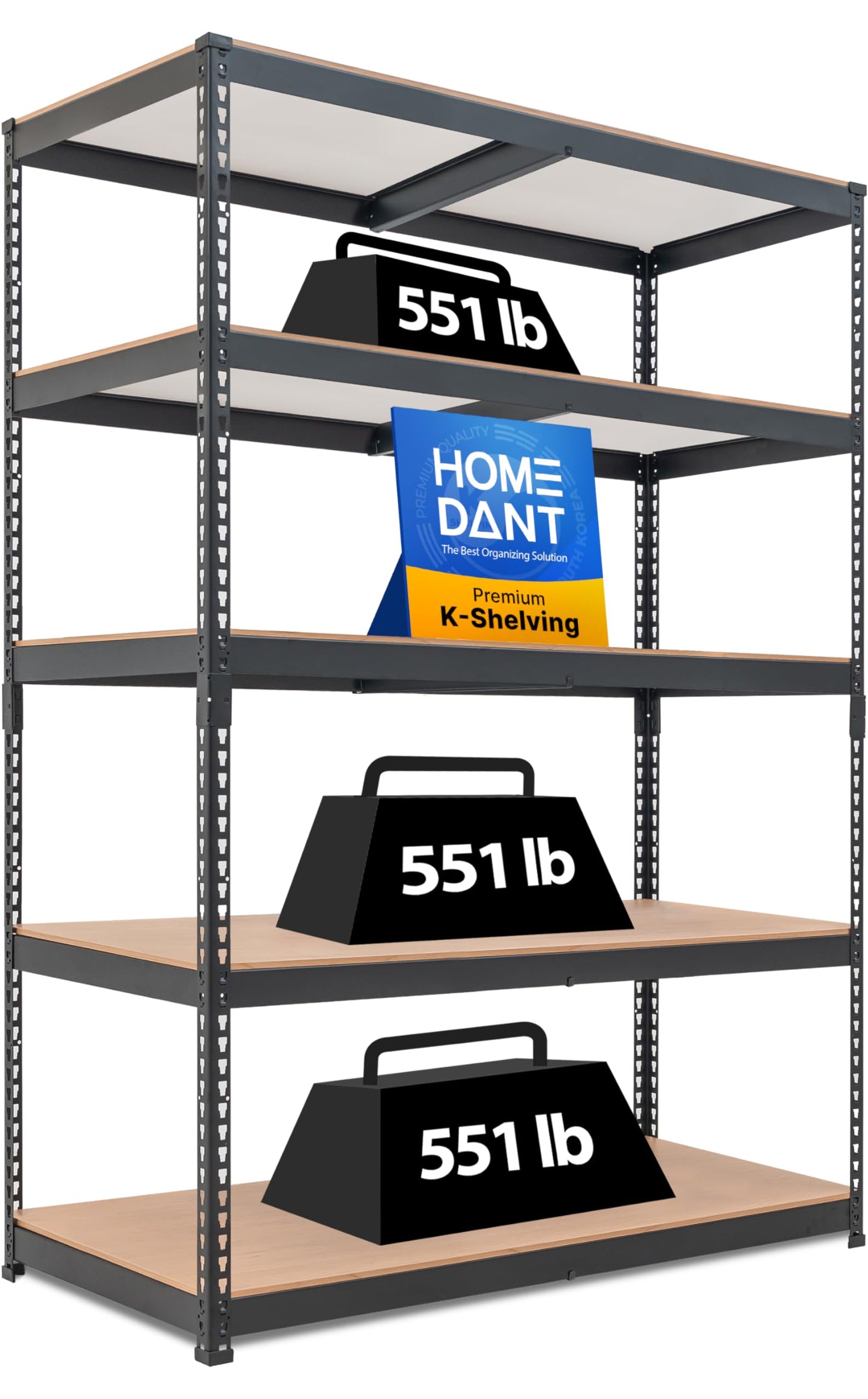 HOMEDANT 47.7" W Deep 5 Tier Heavy Duty Garage Shelving Adjustable Metal Rack Storage Shelves Standing Shelf Unit Organizers Industrial Warehouse Basement Black 1Pack