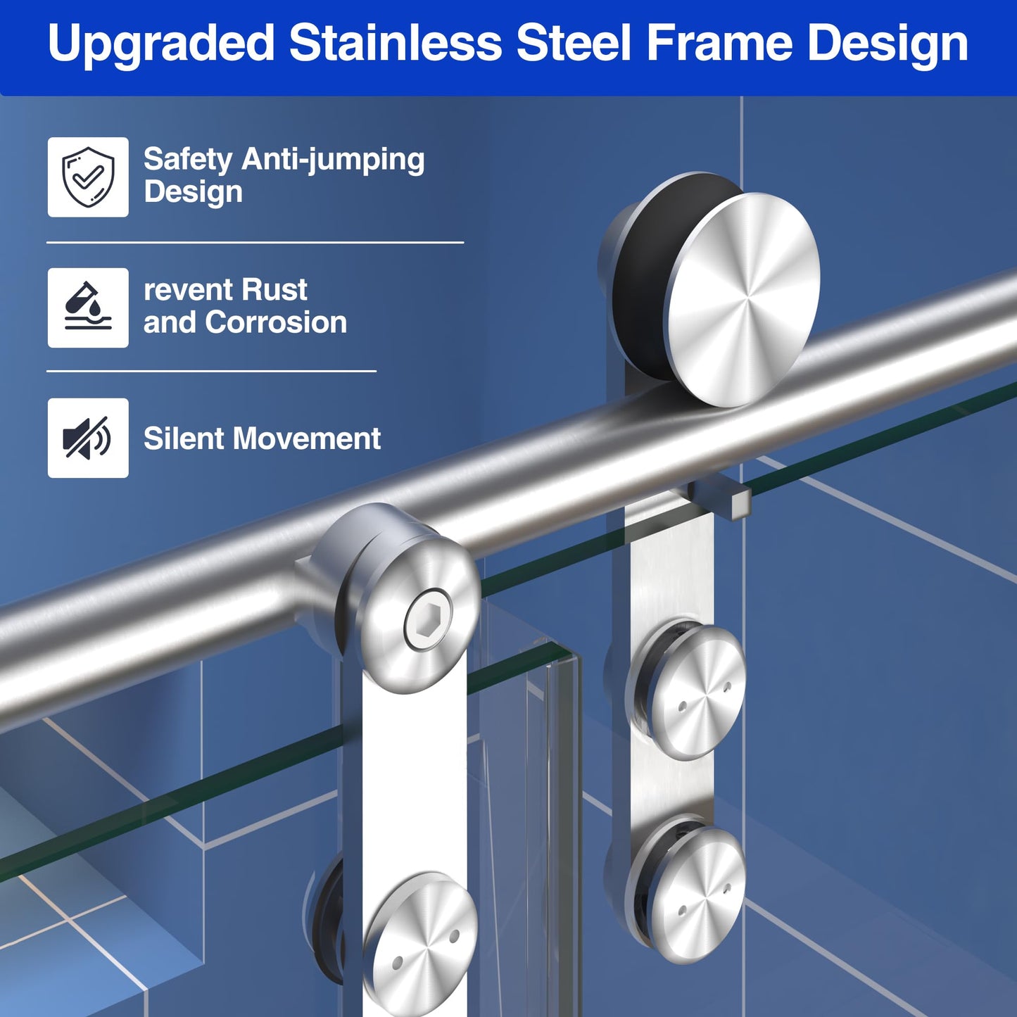 56-60" W x 72" H Frameless Glass Shower Door, 1/4" (6mm) Tempered Glass with Explosion-Proof Film & Nano Coating, Single Sliding Shower Door, Reversible Installation, Brushed Nickel