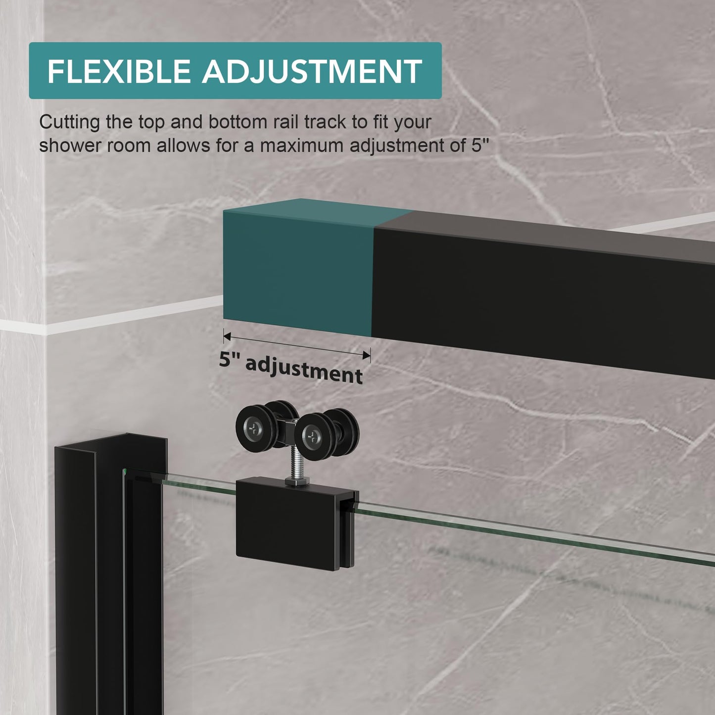 KPUY Glass Shower Door, 55-60" W x 76" H Semi-Frameless Double Sliding Shower Door, 1/4" (6mm) Thick Tempered Clear Glass with Explosion-Proof Film Nano Coating, Matte Black