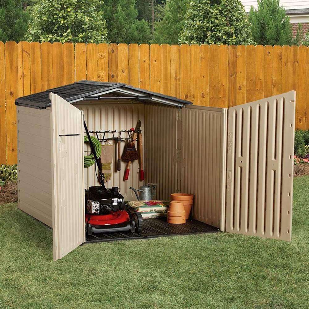 Rubbermaid Slide-Lid Resin Outdoor Storage Shed (5 x 6.5 Ft),Weather Resistant, Beige/Brown, Organization for Home/Backyard/Garden Tools/Lawn Mower/Bike Storage/Pool Supplies