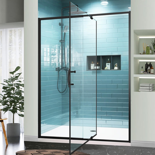 GroGro 56-60" W x 71" H Semi-Frameless Pivot Swing Glass Shower Door,Pivot Shower Door with 1/4" (6mm) Clear SGCC Tempered Glass,Matte Black Finish,Reversible Installation