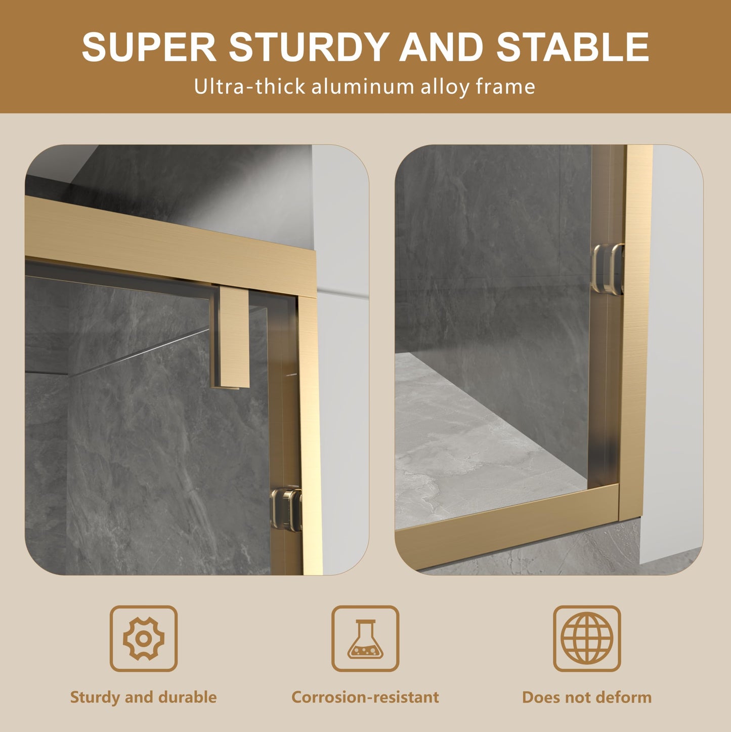 RFN 56-60" W x 76" H Framed Bypass Double Sliding Shower Door, 1/4" (6 mm) Easy-to-Clean Treated Clear Tempered SGCC Glass,Bathroom Door(Brushed Gold, 56-60" W*76" H)