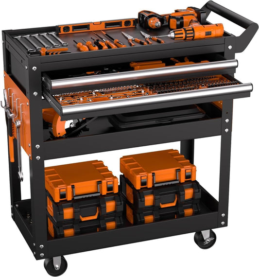 5-Tier Rolling Tool Cart On Wheels, Heavy Duty 400 Lbs Capacity Metal Mechanic Tool Cart with Lockable Drawer & Side Pegboards for Garage Workshop Repair Shop